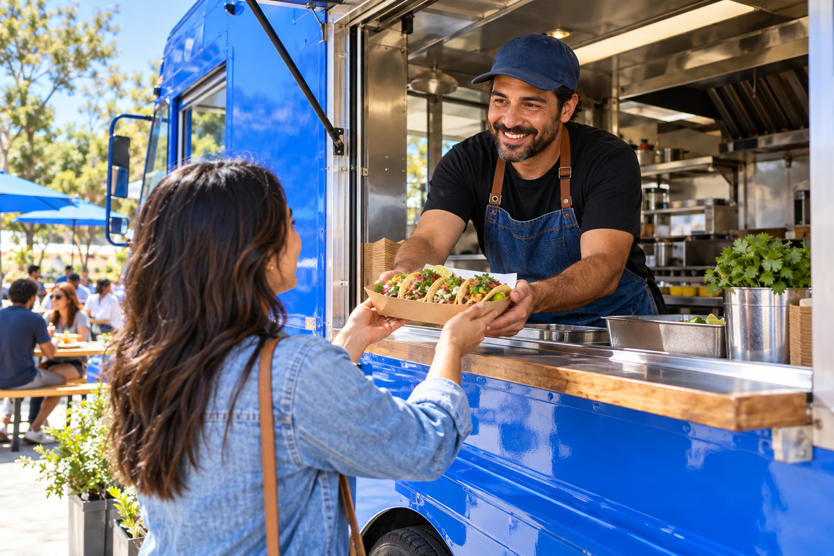 Food truck serving customers at an outdoor event